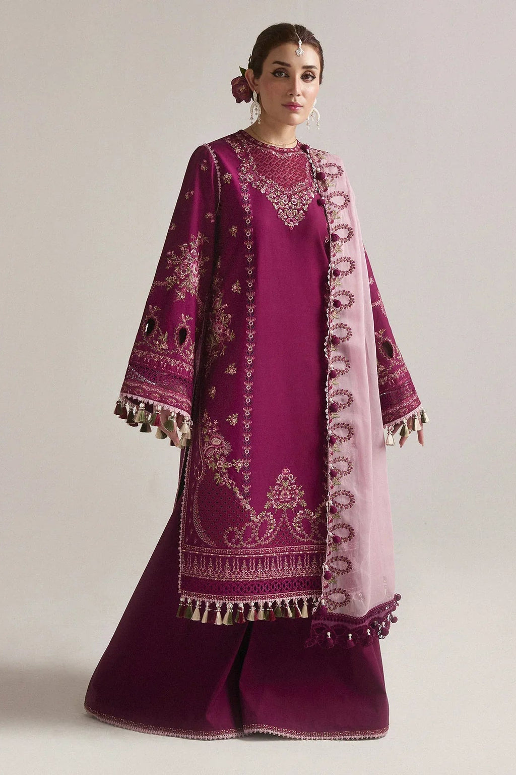 3PC LAWN Embroidered SHIRT WITH Chiffon DUPATTA AND TROUSER - FT 057