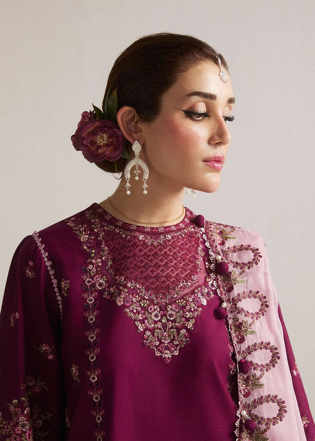 3PC LAWN Embroidered SHIRT WITH Chiffon DUPATTA AND TROUSER - FT 057