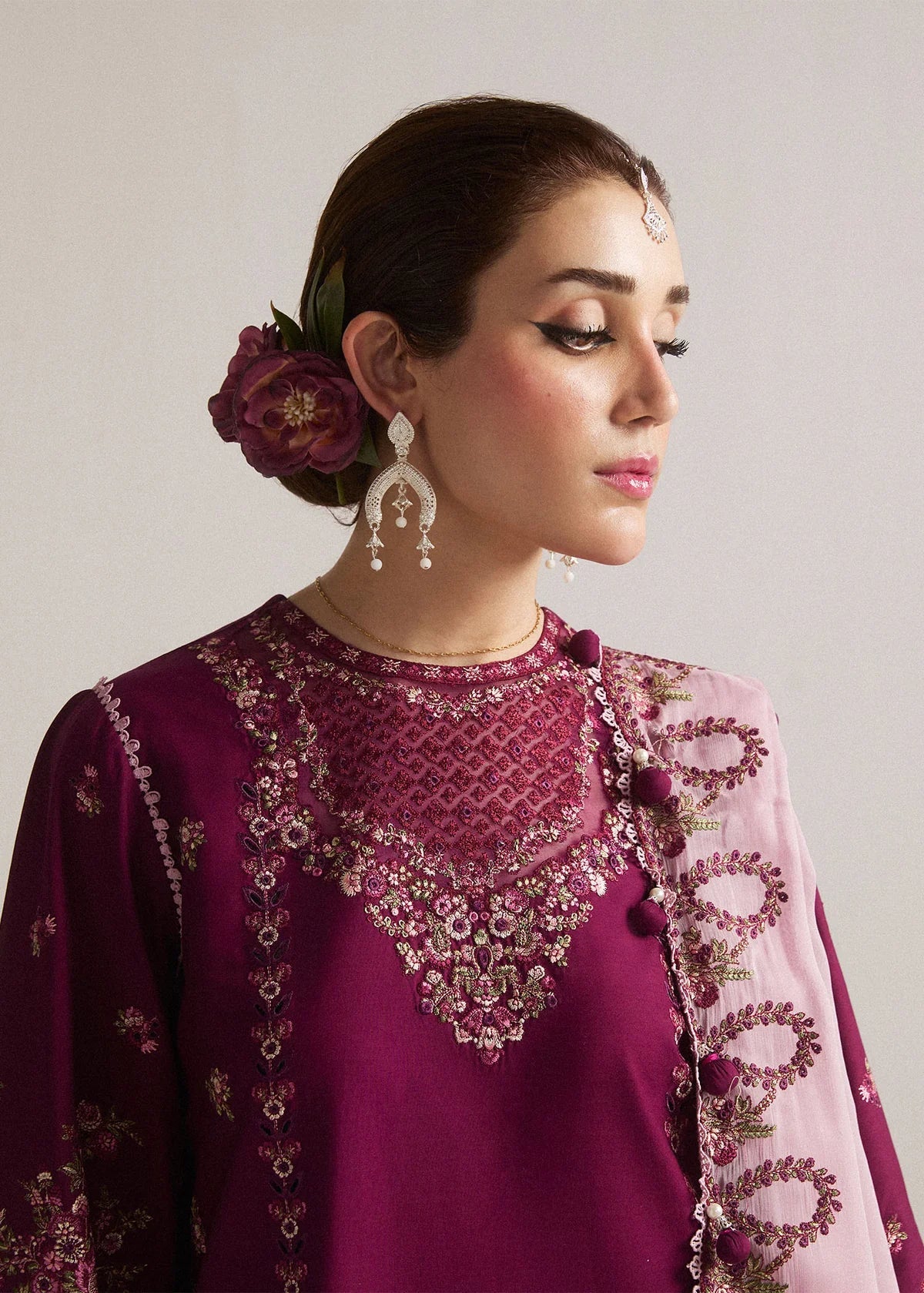 3PC LAWN Embroidered SHIRT WITH Chiffon DUPATTA AND TROUSER - FT 057