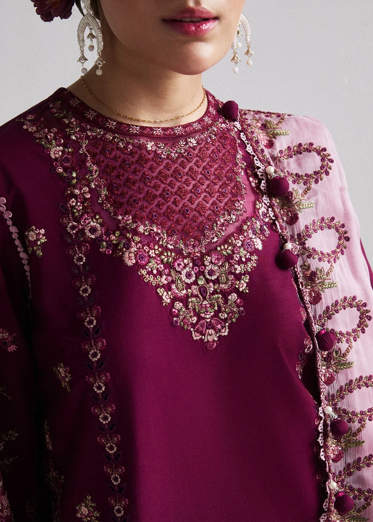 3PC LAWN Embroidered SHIRT WITH Chiffon DUPATTA AND TROUSER - FT 057