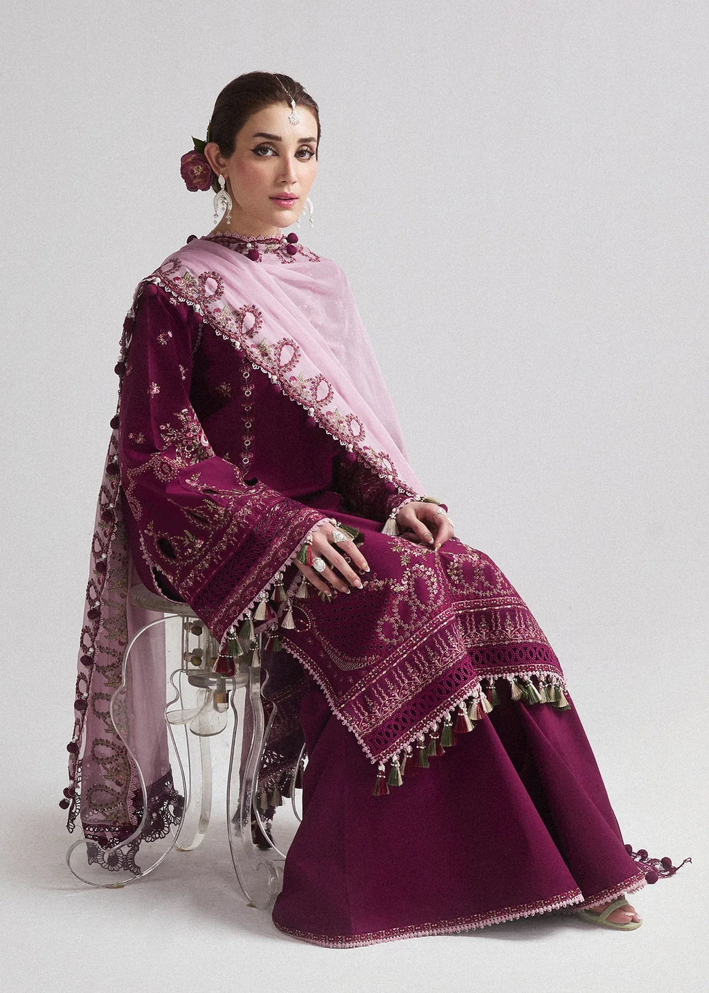 3PC LAWN Embroidered SHIRT WITH Chiffon DUPATTA AND TROUSER - FT 057