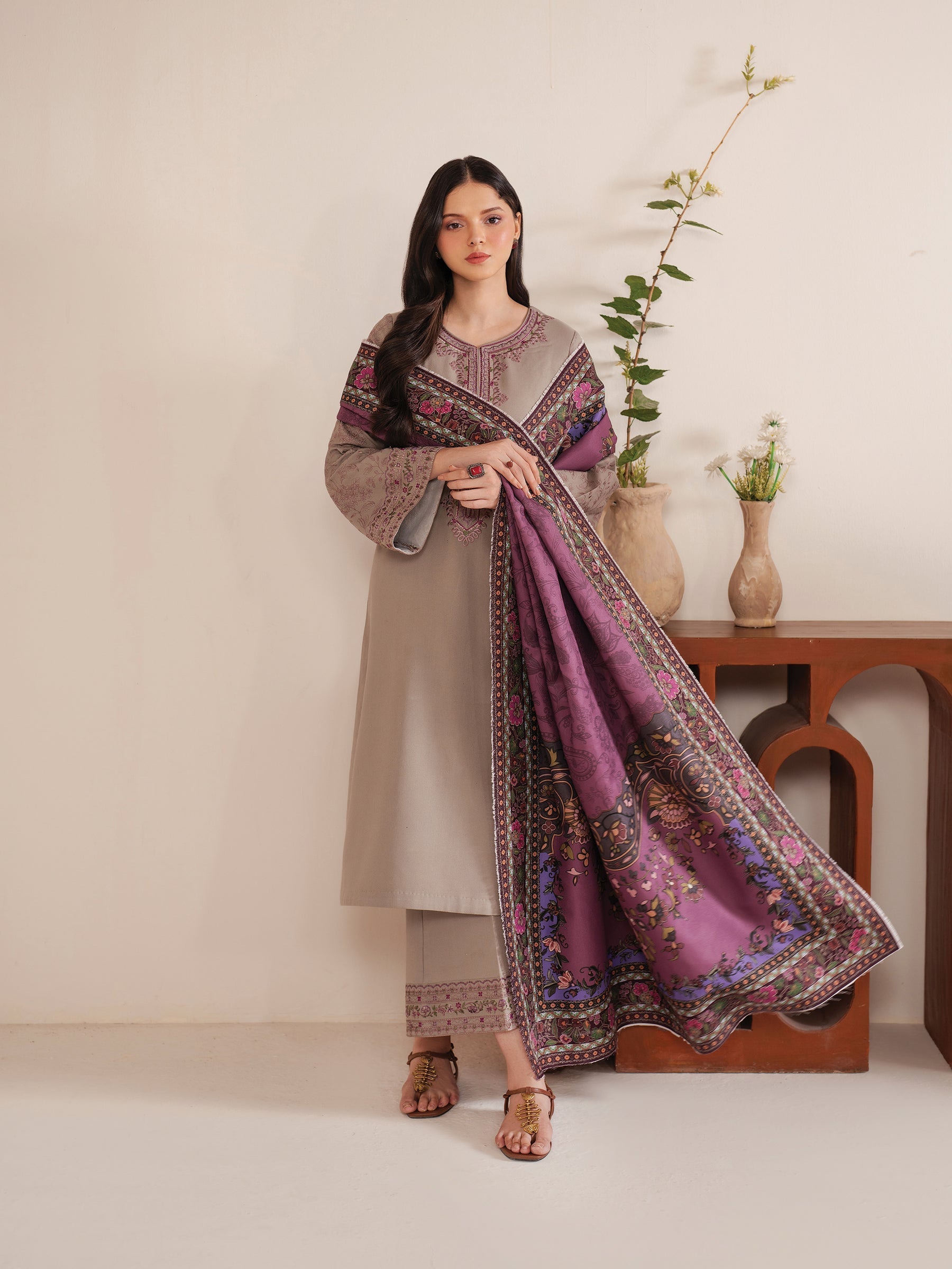 3PC LAWN EMBROIDERED SHIRT WITH CHIFFON PRINTED DUPATTA AND EMB TROUSER-BIC-4617