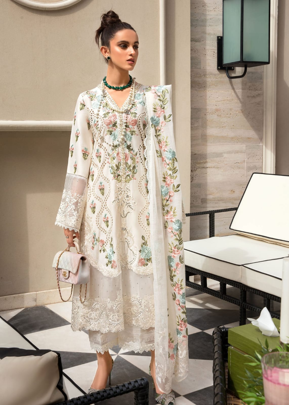 3PC LAWN EMBROIDERED SHIRT WITH CHIFFON EMBROIDERED DUPATTA & TROUSER-BIC-4502