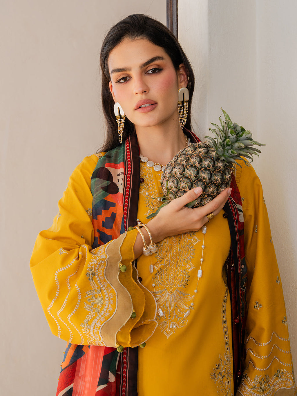 3PC LAWN EMBROIDERED SHIRT WITH CHIFFON PRINT DUPATTA AND EMB TROUSER-BIC-4821