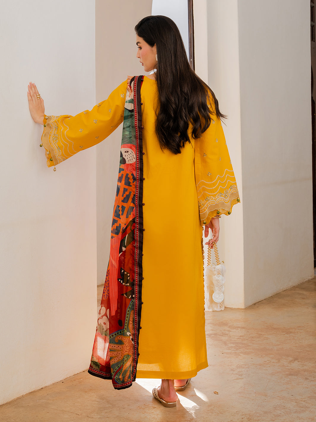 3PC LAWN EMBROIDERED SHIRT WITH CHIFFON PRINT DUPATTA AND EMB TROUSER-BIC-4821