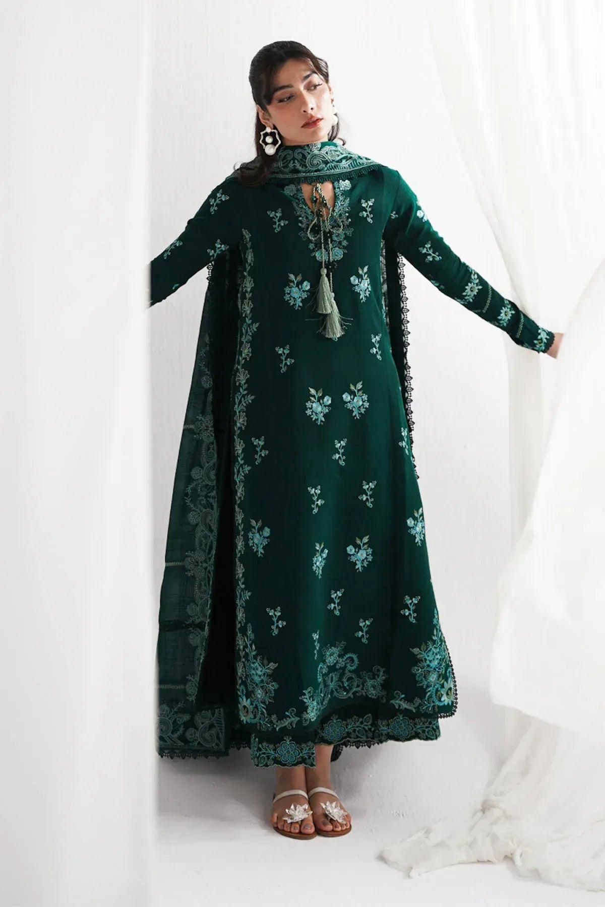 3PC LAWN EMBROIDERED SHIRT WITH KHADDI NET EMBROIDERED DUPATTA & EMB TROUSER-BIC-4687