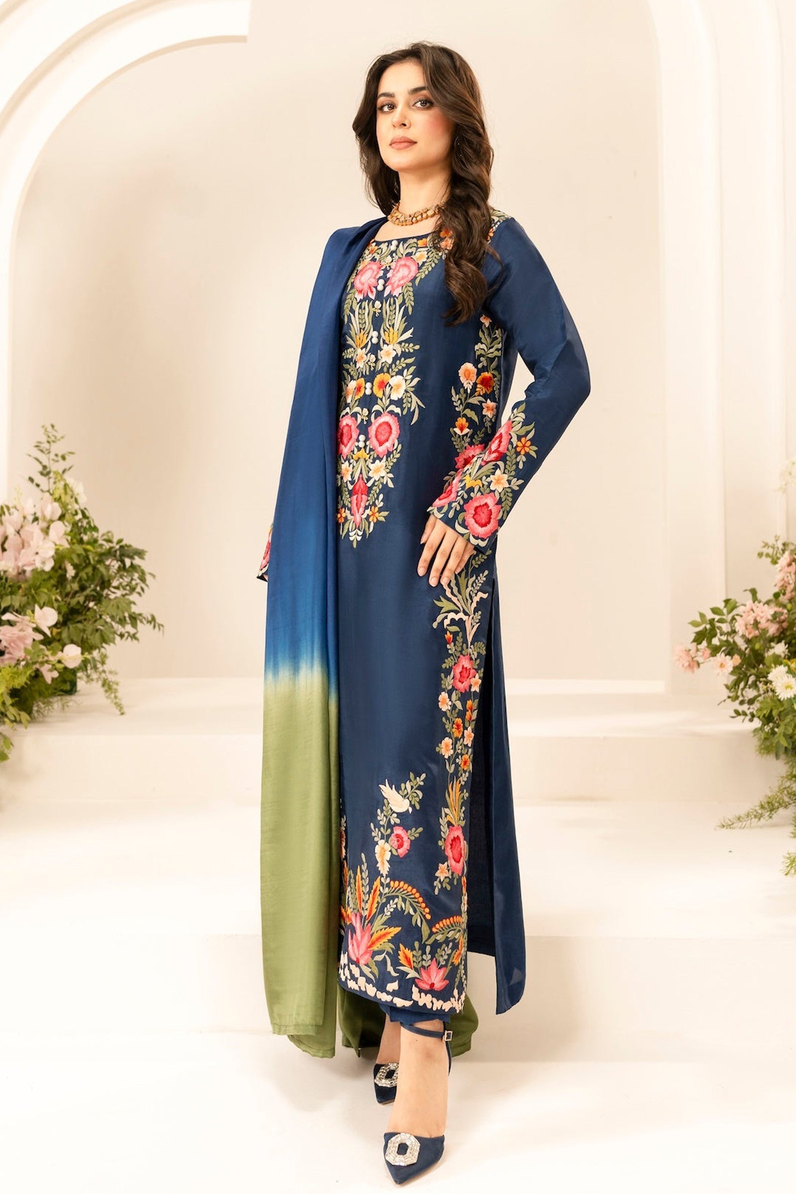 3PC LAWN EMBROIDERED SHIRT WITH CHIFFON TYE & DYE DUPATTA & TROUSER-BIC-4645