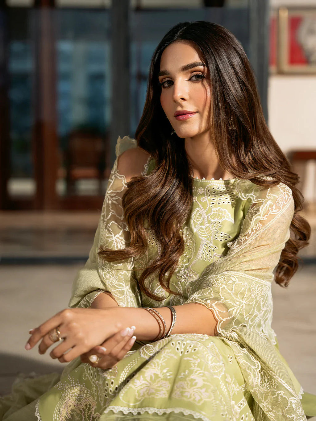 3 Piece LAWN EMBROIDERED SHIRT WITH KHAADI NET EMBROIDERED DUPATTA AND TROUSER-4503