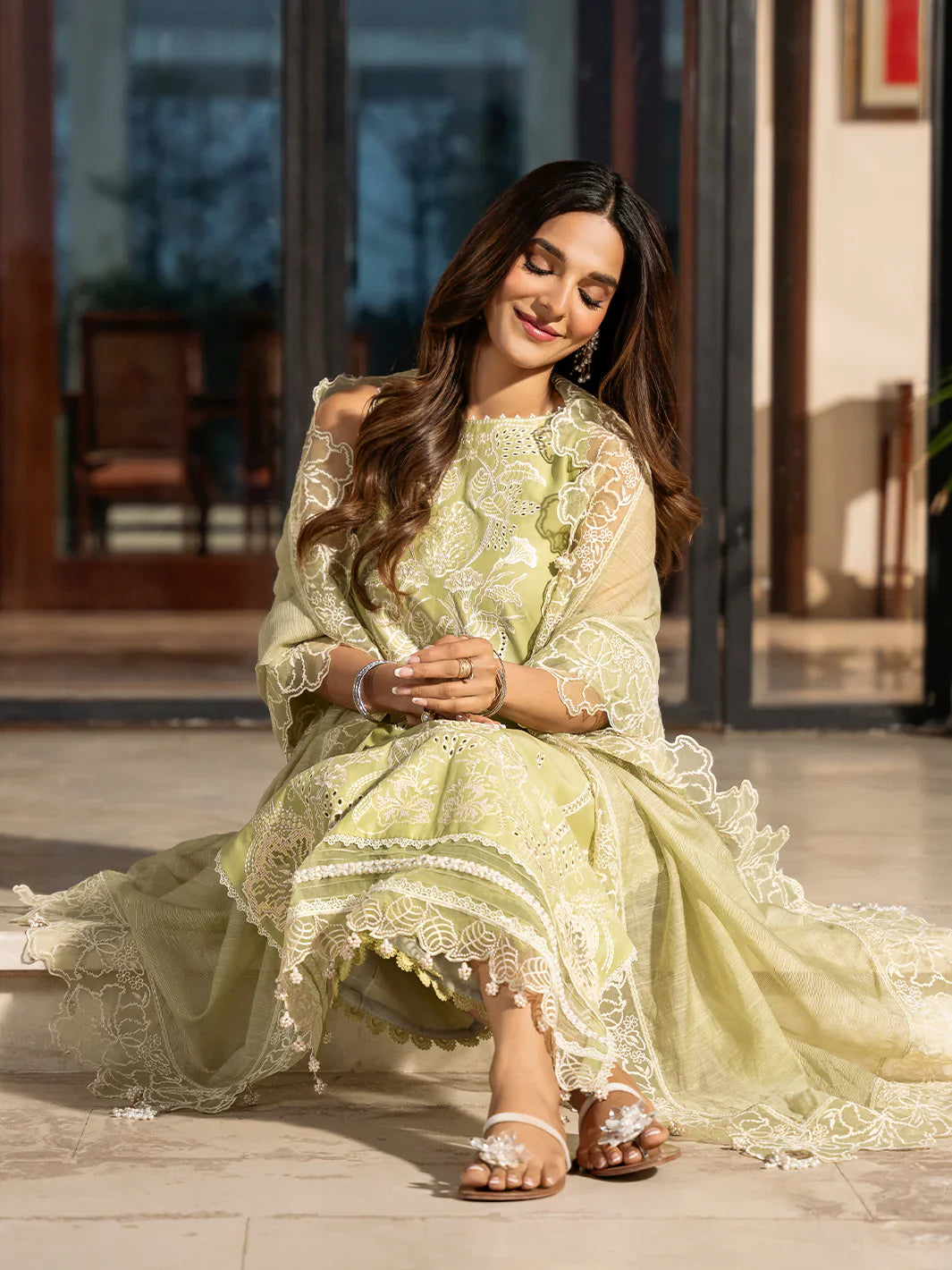 3 Piece LAWN EMBROIDERED SHIRT WITH KHAADI NET EMBROIDERED DUPATTA AND TROUSER-4503