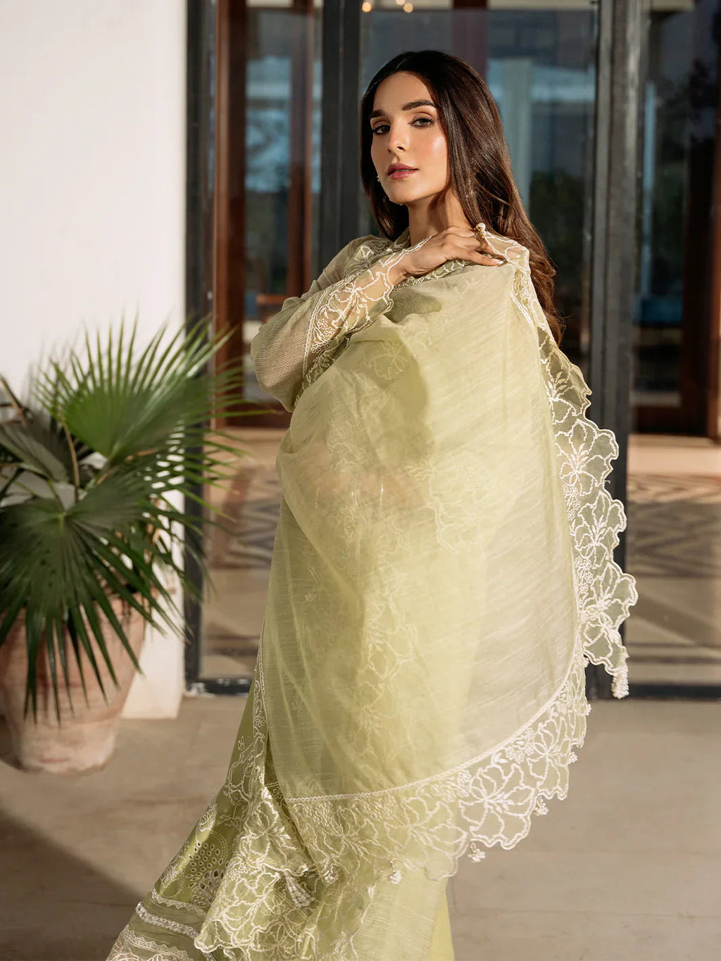 3 Piece LAWN EMBROIDERED SHIRT WITH KHAADI NET EMBROIDERED DUPATTA AND TROUSER-4503