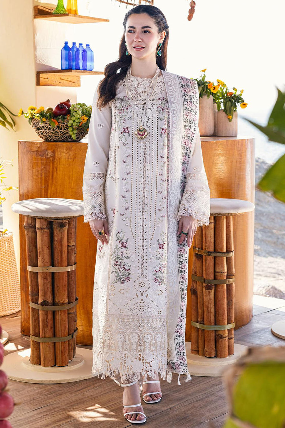3PC LAWN EMBROIDERED SHIRT WITH CHIFFOON EMBROIDERED PRINT DUPATTA AND EMB TROUSER-BIC-4652
