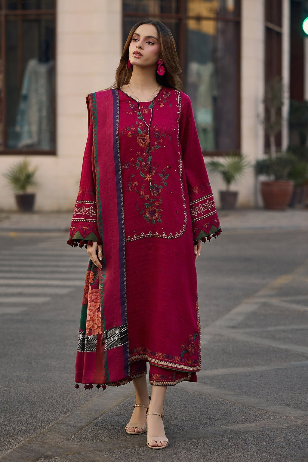 3PC Embroidered Shirt with Digital Printed Jacquard Dupatta-4756